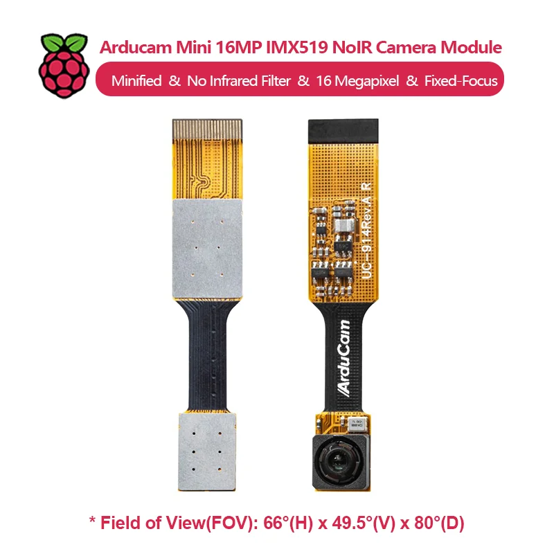 Módulo de cámara Arducam Mini 16MP IMX519 NoIR, 16 megapíxeles, compatible con las series Raspberry Pi 5 y Zero