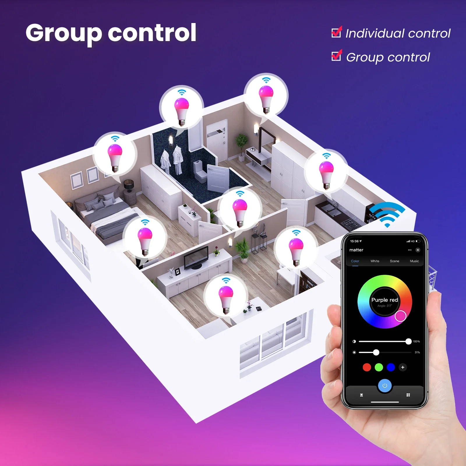 MOES Tuya Matter WiFi Smart Bulb Dimmable Led Light 16 Million RGB Colors E27 Candle Lamp Voice Control Alexa Google Home