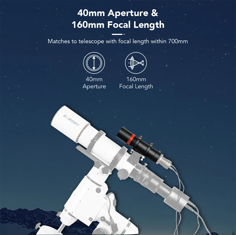 Svbony SV165 Sucherfernrohr für Teleskop, 40 mm, tragbares Mini-Leitfernrohr, F4, 160 mm, mehrfach beschichtet, mit integriertem Spiralfokussierer – Detail 3