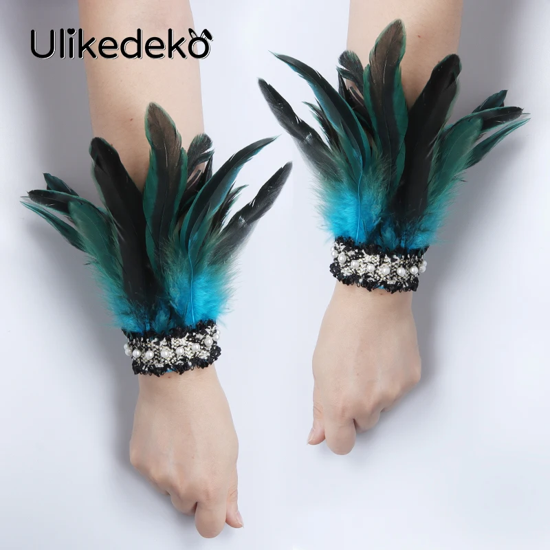 1920s Feather Cuffs Wristbands Women Winter Gloves Rave Party Feather Wrist Cuffs Sleeves Gothic Punk Showgirl Dance Accessories