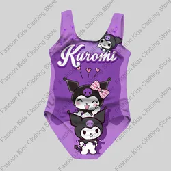 MINISO Girls Summer One-Piece Swimsuit Fashion Cartoon Cute Kuromi 3d Print Women Swimwear Girls Sleeveless Girls Swim Clothing