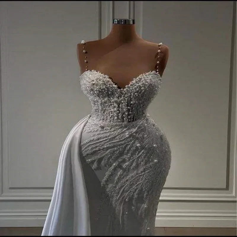 Customized 2023 Plus Size Lace Mermaid Wedding Dresses Vestido De Noiva Appliqued Beaded Spaghetti Strap Bridal Gown