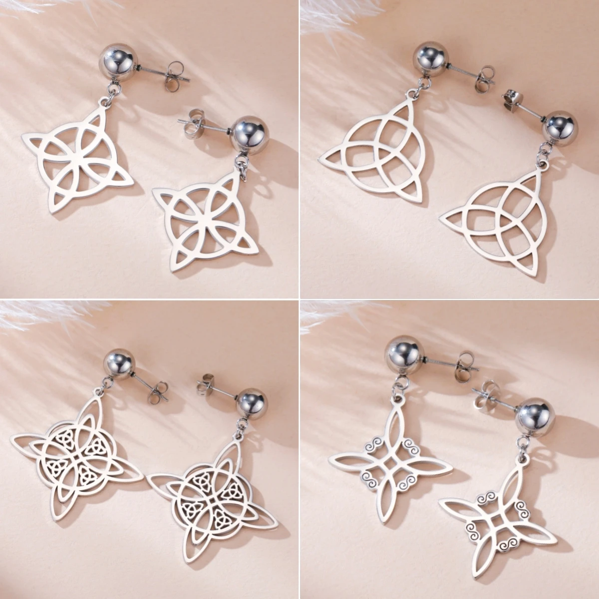 LIKGREAT Stainless Steel Witches Knot Stud Earrings for Women Irish Lucky Celtic knot Amulet Earring Jewelry Gifts Wholesale New