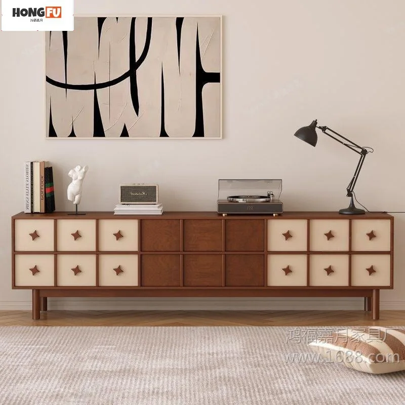 

Medieval style color matching solid wood TV cabinet living room home storage locker designer contrasting color starry floor cabi