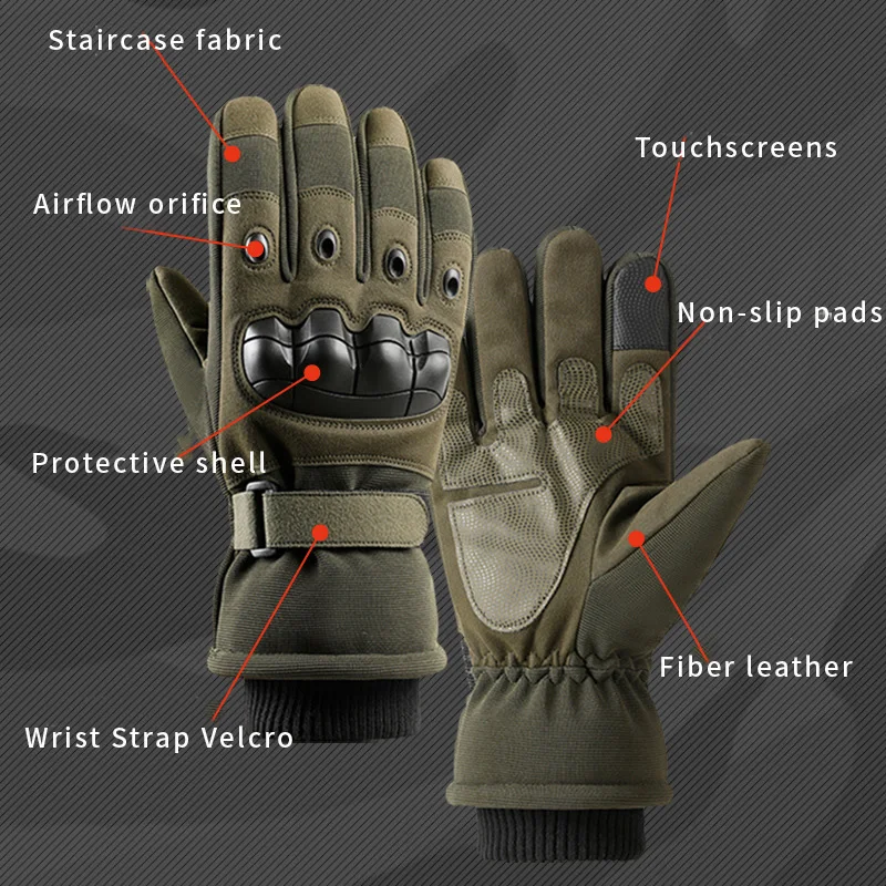 Full Finger Winter Warm Tactical Gloves Combat Touch Screen Thermal Gloves Outdoor Skiing Hunting Protective Gloves Men