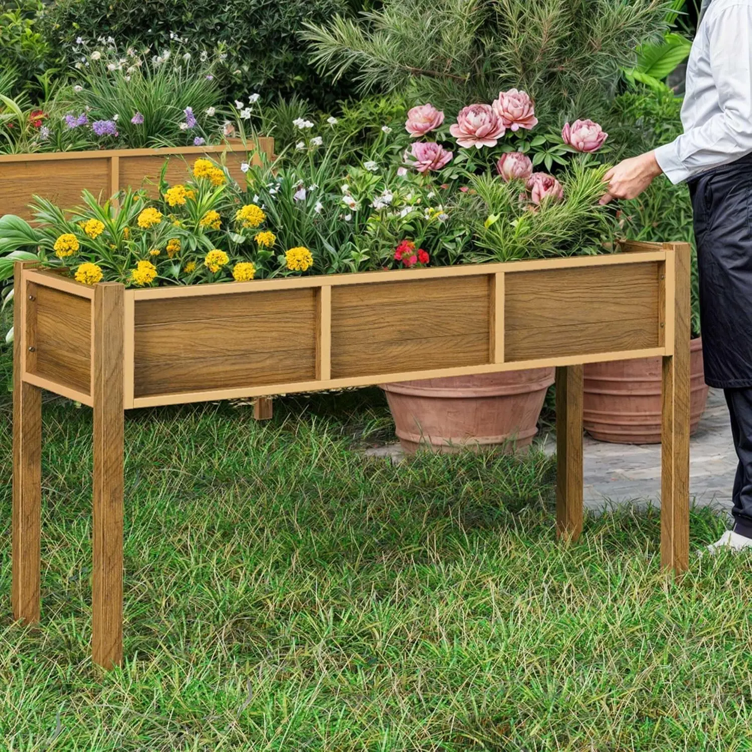 

Поднятая садовая кровать, 47x18x31 дюймов HIPS Поли-дерево, устойчивая к атмосферным воздействиям приподнятая кашпо с ножками для овощных цветов, коричневый