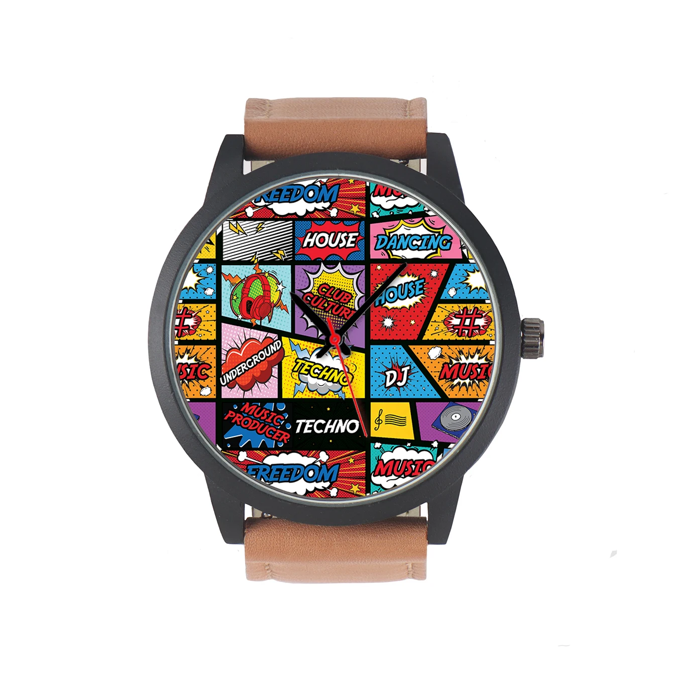 Reloj de pulsera de cuarzo con patrón personalizado para hombre, 3 manos, diseño de Graffiti, casa, Tecno, regalos para reproductor de música