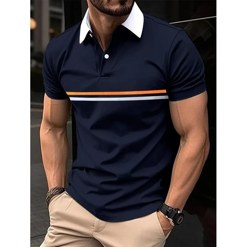 2024 New Men\'s Polo Shirt Stripes Short Sleeve T-Shirts Casual Business Button Top Tees Summer Polo Shirts High Quality Clothes