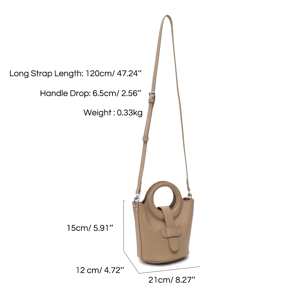 SC Fashion Chic Real Leather Top-handle Bag Women Elegant Round Handles Bucket Small Portable Cross body Handbag Zip Liner Purse