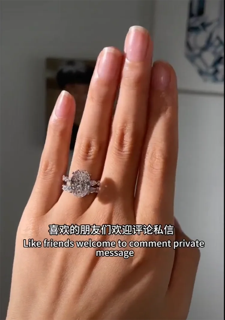 Luxury Oval D Color 2Ct  IGI Lab Growing Diamond Ring one Set ring  Au585 14K White Gold Ring wedding Ring factory sell ﻿