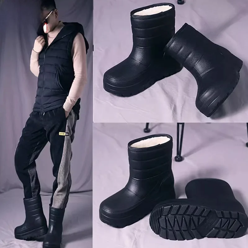 أحذية عمل رجالية عالية الرقبة مبطنة بالصوف، مقاومة للماء، دافئة للتخزين البارد، أحذية مطر خفيفة الوزن من القطن لغسيل السيارات...