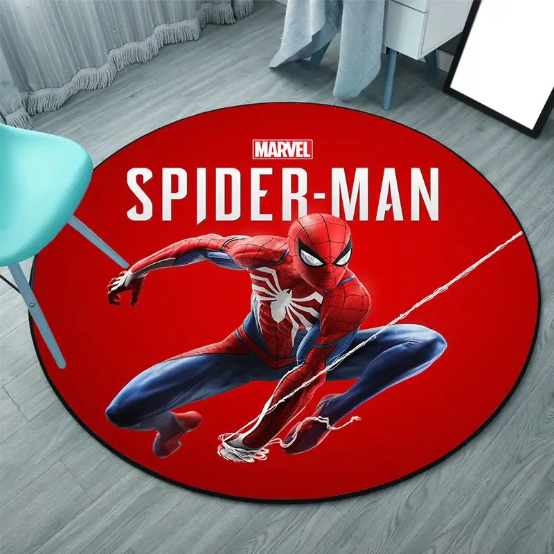 Marvel Spiderman Anime Carpet Living Room Roundness Carpet Spider Man Computer Mat Bedroom Bedside Rug Floor Mat Balcony Rug