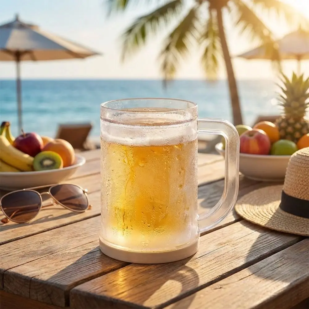 Plastic Cold Drink Chilled Cups Large Capacity Leak-Proof Ice Coffee Cup Reusable Transparent Freeze Beer Glass Outdoor Party