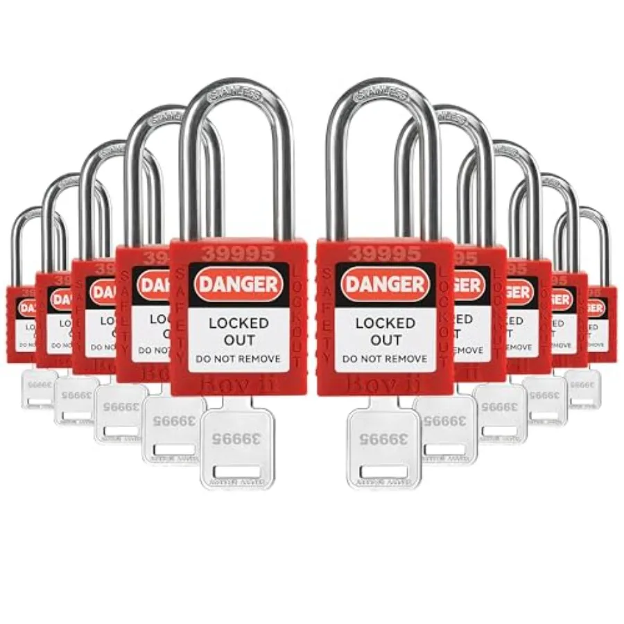 

Lockout Tagout Locks Set, 10 Red Lockout Tagout Safety Padlocks Keyed Alike, 1 Key Per Lock, OSHA Compliant Loto Locks for Lock