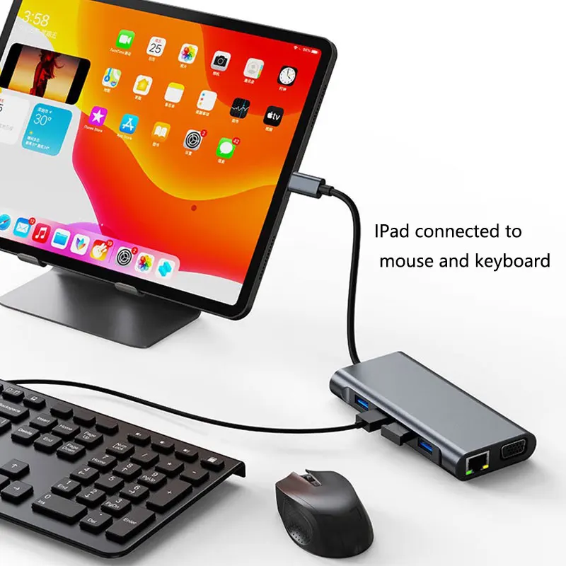 11 in 1 USB C ฮับแยกประเภท C เป็น4K ธันเดอร์โบลท์3 Docking สเตชันแล็ปท็อป PD 87W HDMI-compat Splitter สำหรับ MacBook Pro