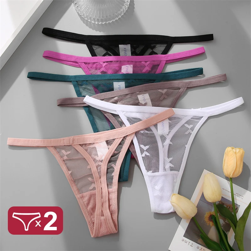 

Women Sexy Perspective Panties Butterfly Printing Underwear Solid Color Thong Breathable Underpants Female Intimates Lingerie