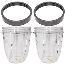 2 Pack 18Oz Ounce Short Capacity Cup With Lip Rings,For Nutribullet 600W 900W Blenders