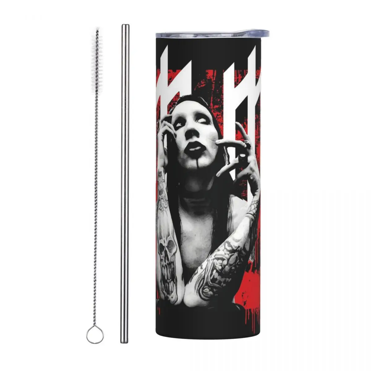 Marilyn Manson Glitch Fan Gift Music (12) Stainless Steel Tumbler Vacuum Insulated Mug Thermal Cold Cups Straws With Lid 20oz