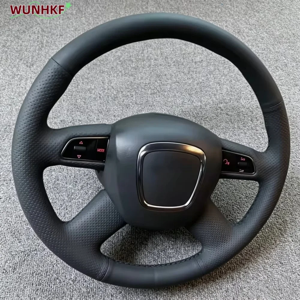Handgenähter Kunstleder-Lenkradbezug in Schwarz für Audi A3 8P Sportback A4 B8 Avant A5 8T A6 C6 A8 D3 Q5 8R Q7