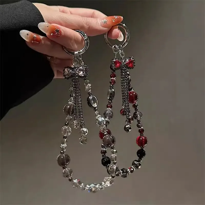 Retro tassel bow mobile phone lanyard antique literary bracelet pearl camera lanyard