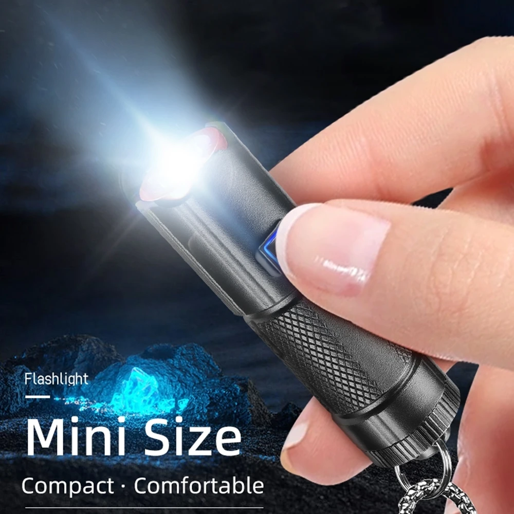 Mini EDC Cool Neck Decoration Small Flashlight Keychain Torch Camping Travel Emergency Lighting Backup Stairs Key Chain Light