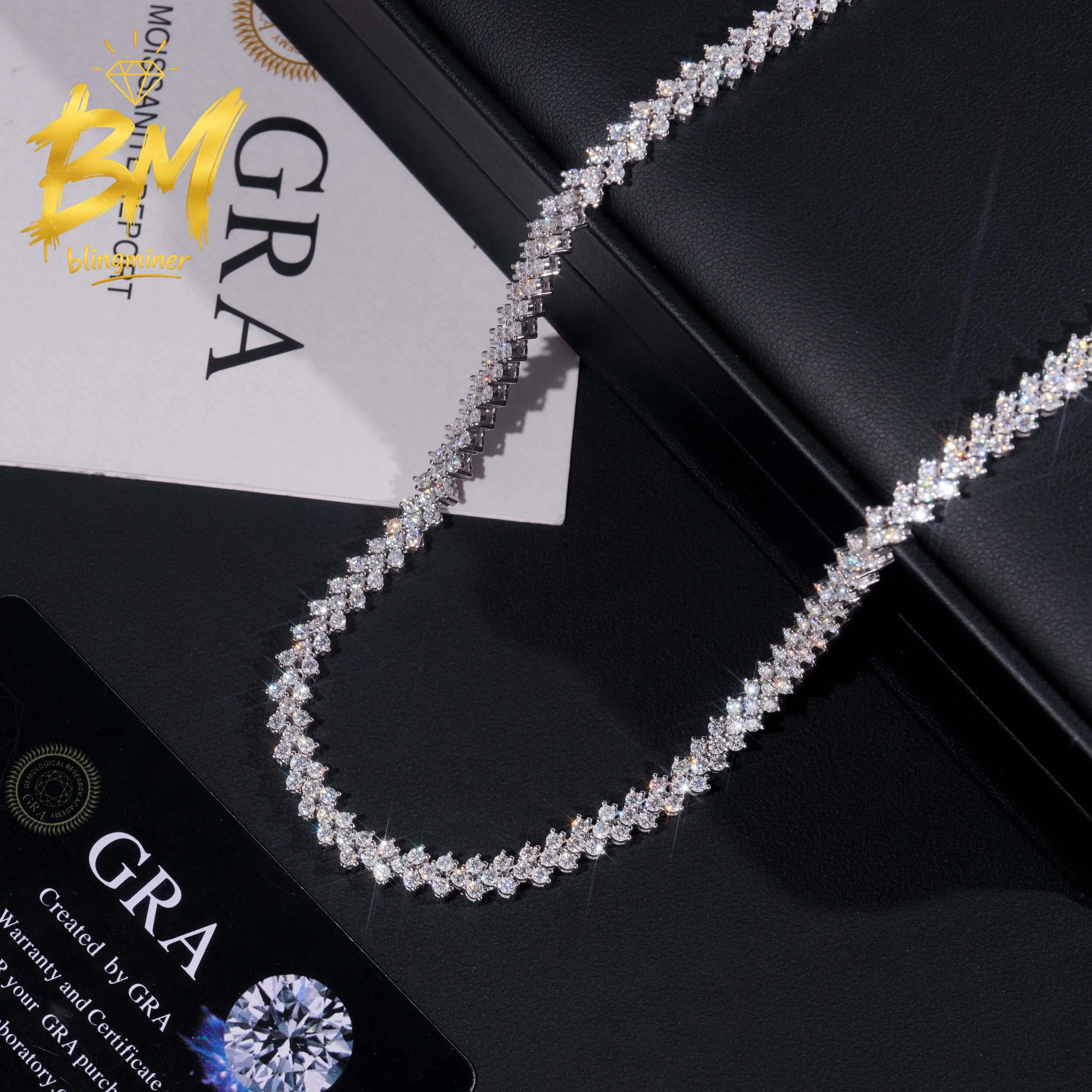 Blingminer Luxury VVS Moissanite Tennis Necklace S925 Silver For Women Men Jewelry Pass Diamonds Tester With GRA Free Shipping