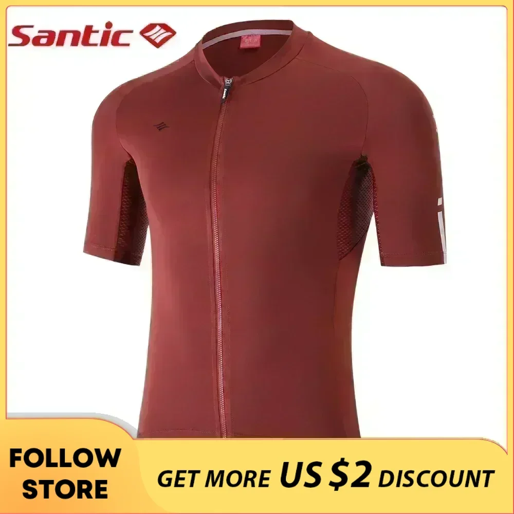 Santic Men\'s Cycling Jersey MTB Jersey Short Sleeve Full Zipper Summer Road Bike Shirts Pro Team Bicycle Clothing Asian Size