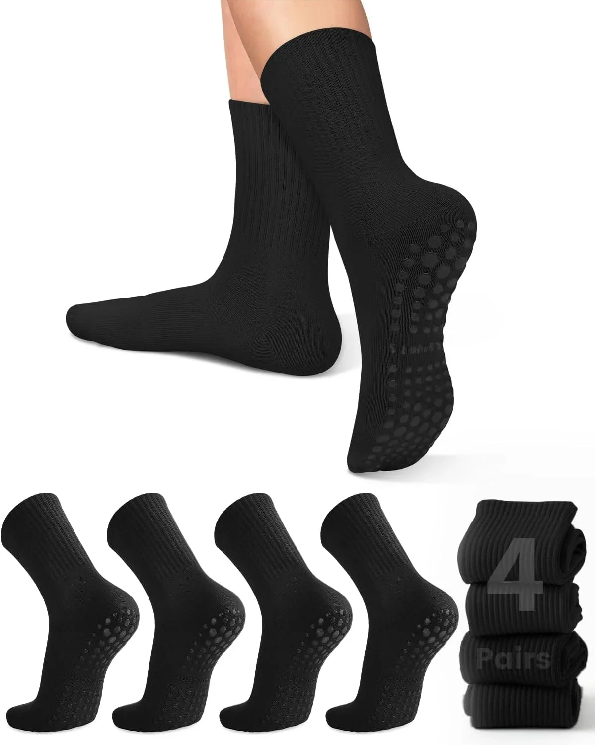 4 pairs of women's yoga socks, solid color midsole anti slip grip yoga Pilates ballet socks