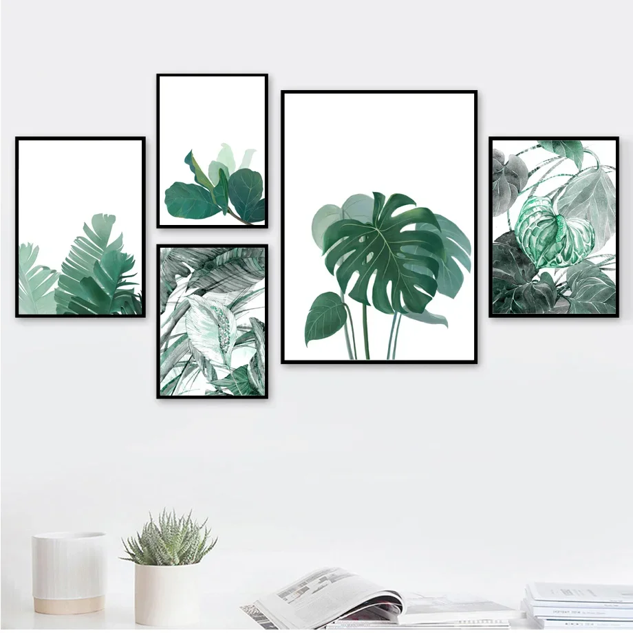 

Monstera Aloe Plantain Green Plant Leaves Wall Art Canvas Painting Nordic Posters And Prints Wall Pictures For Living Room Decor