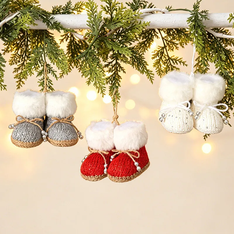 Knitted Christmas Boot Pendant With Plush Border Christmas Tree Decorations Suitable For Home Christmas Decorations 2026 Luxury