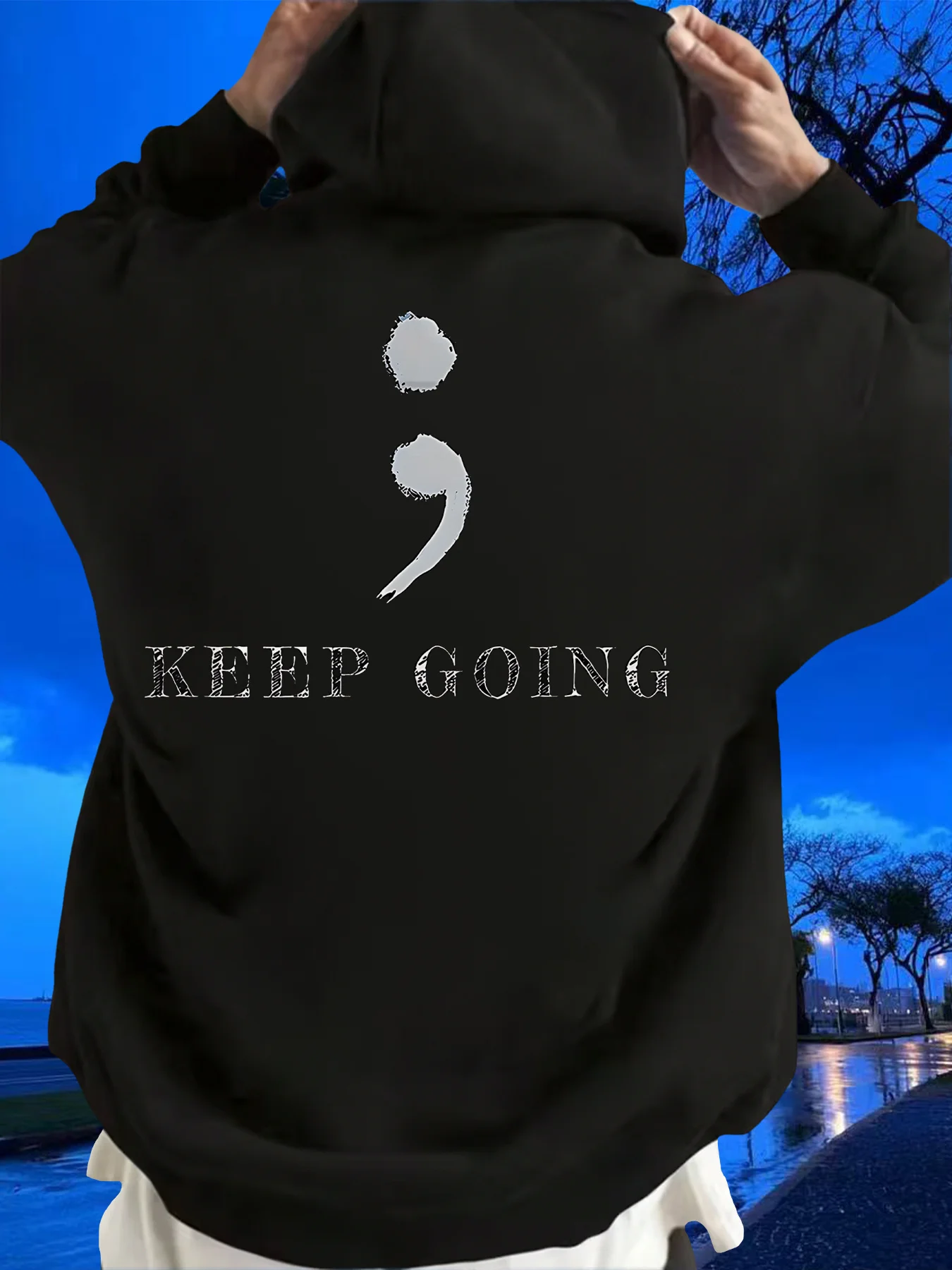 2026 Fall/Winter Men's Semicolon Project Health Awareness Print Trendy Street Style Loose Long-Sleeved Hooded Sweatshirt
