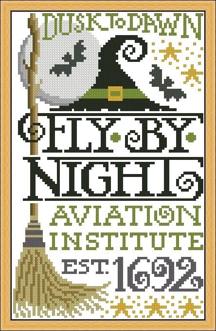 Embroidery Cross Stitch Kits Craft DIY Needlework Cotton Canvas Green Witch's Flight Lesson 24-33 32CT 28CT Metallic aida