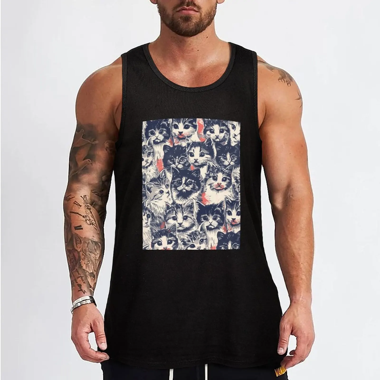 Adorable Cute Vintage Pattern Art Cats Kittens Tank Top man vest gym training accessories