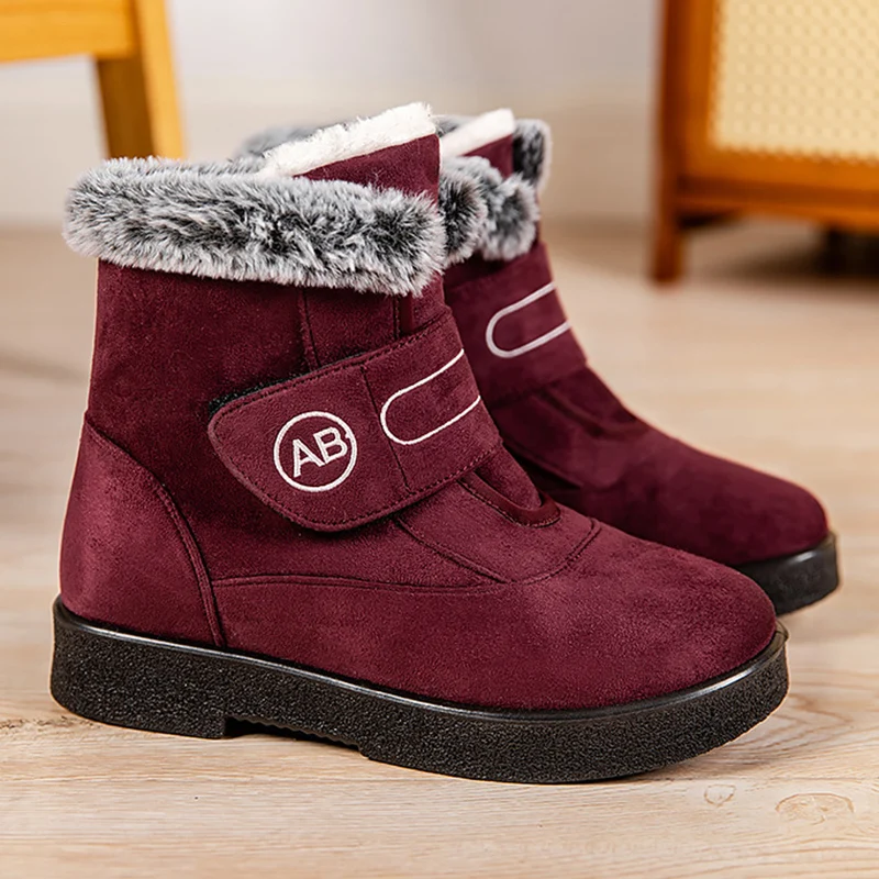 Plus Size 44 Flat Heels Platform Snow Boots Women 2024 Winter Thick Plush Ankle Boots for Woman Hook Loop Anti Slip Cotton Shoes