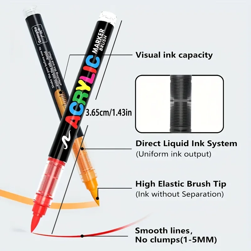 12-72 لون علامات أقلام الطلاء الاكريليك لباد أكريليك علامات طلاء طرف الفرشاة للرسم الصخري قماش هدايا عيد الميلاد DIY الحرف اليدوية