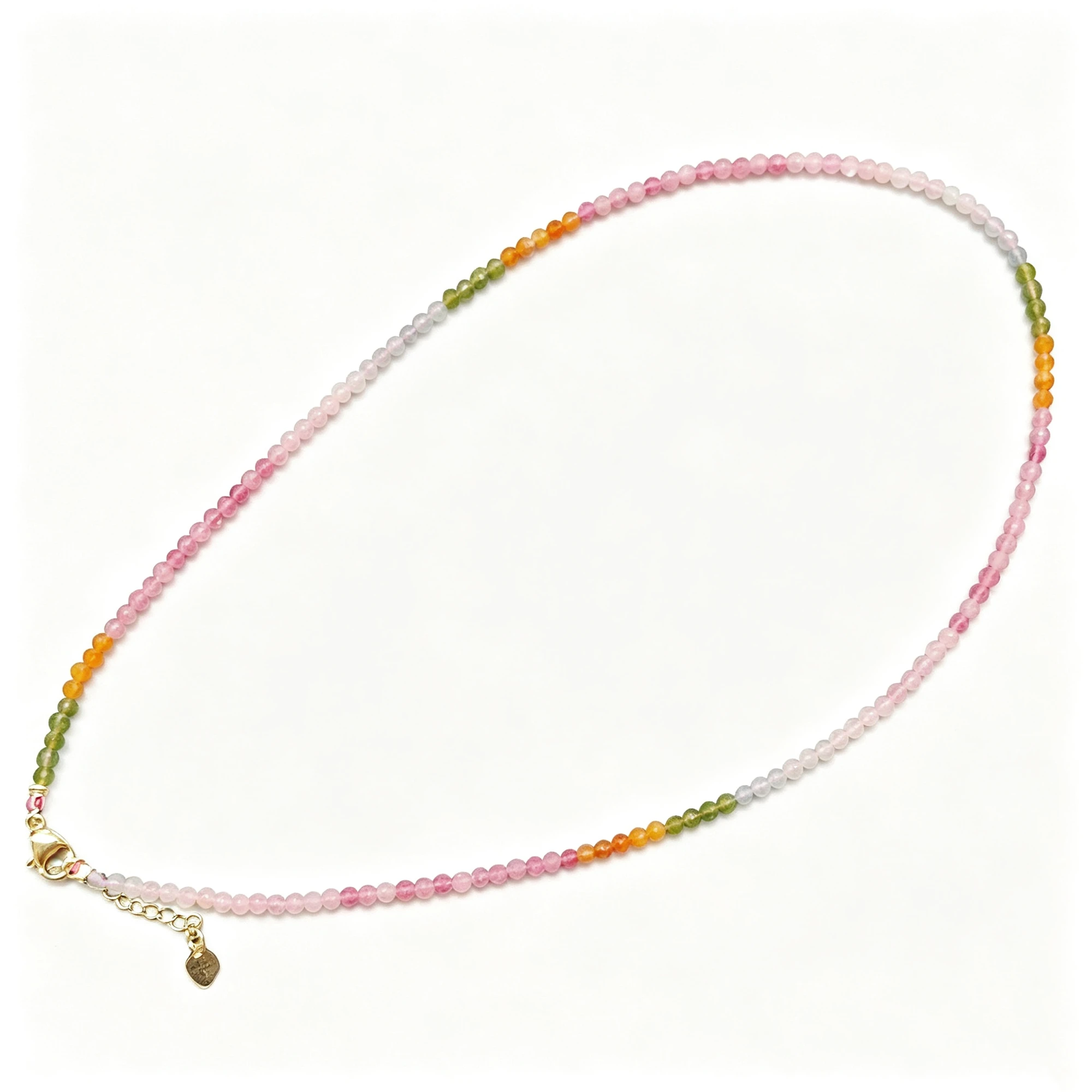 Natural Multi Tourmaline Gemstone Jewelry Supply 3mm Round Rainbow Pastel Beads Gold Tone Extension Chain Choker Present 1 Piece