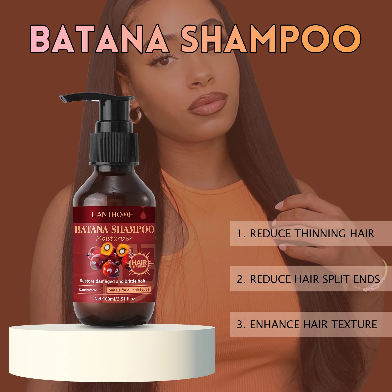 

Batana Shampoo Moisturizer, Restore Damaged and Brittle Hair, Suitale for All Hair Types, 100ml/3.51fl.oz