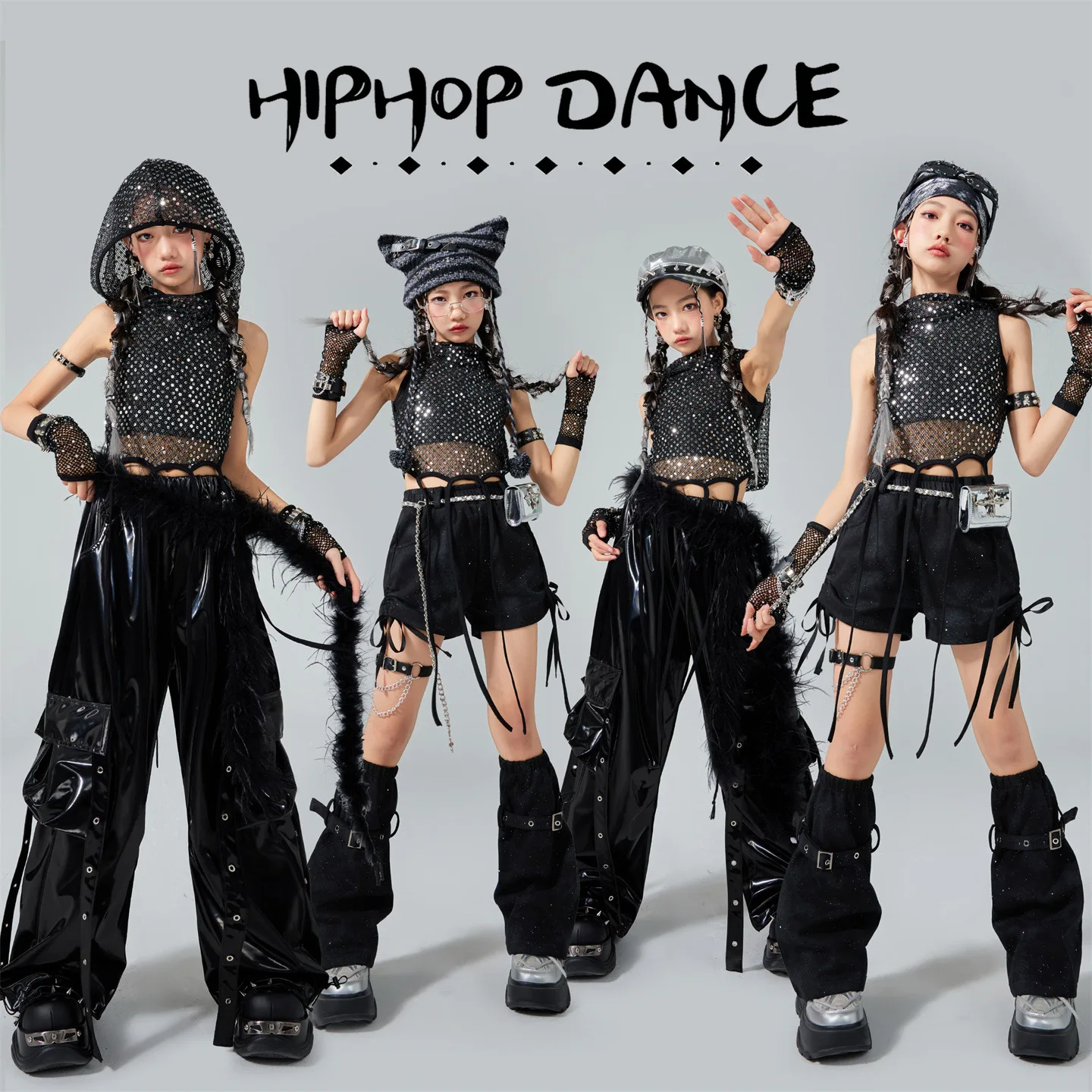 Children K-pop Outfit Sequins Top Jogger Pants For Girls Jazz Dance Clothing Kids Cool Hip Hop Dance Costume Street Wear