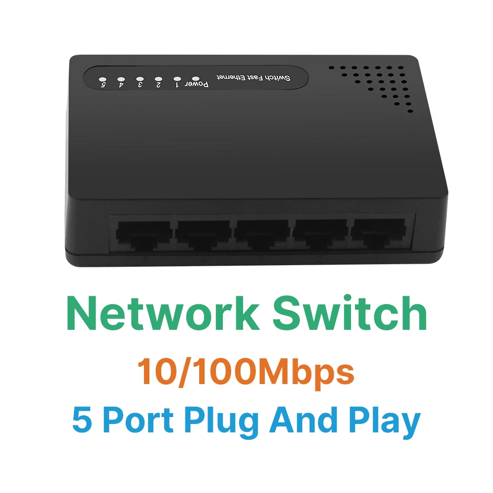 5 ports Network Switch Splitter 100M RJ45 Ethernet Network Adapter For Home Office EU/US Plug