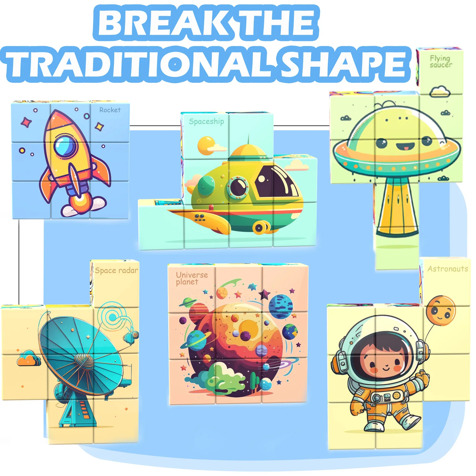 Magnetic Building Block Set - 9-Piece Children's Learning Toy  Suitable for 3-6 Year Olds Space-Themed Sorting and Stacking Puzz