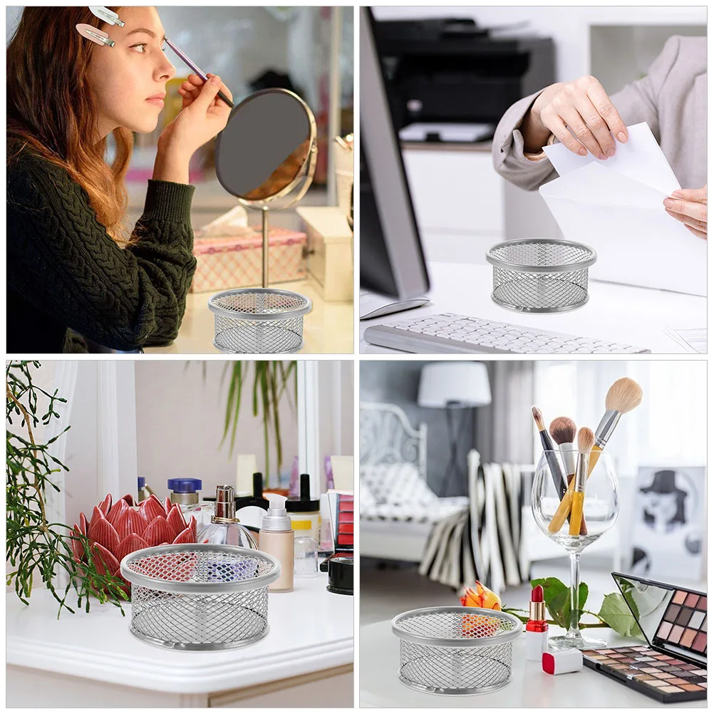 

Metal Office Pen Holder Wear Resistant Large Capacity Desk ganizer Mesh Storage Paper Clip Silver Color