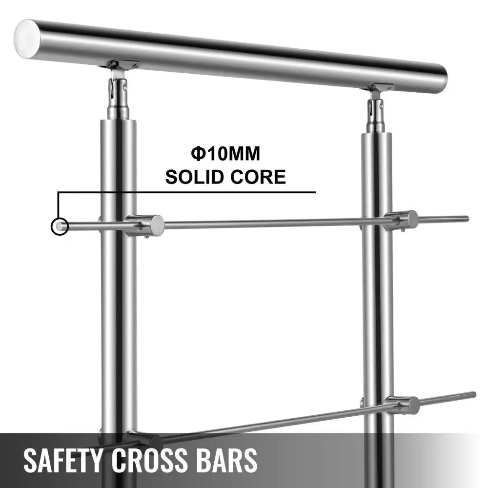 Pasamanos de escalera de acero inoxidable de 39,4" con 2 barras transversales: duradero para barandilla de jardín interior/exterior para una fácil instalación