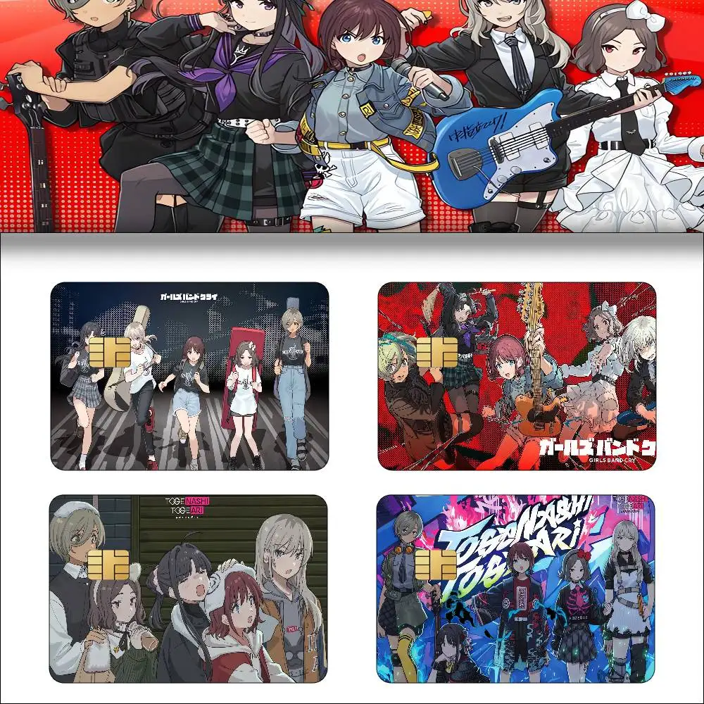 Anime G-Girls Band Cry Anime 4pcs 1Set Funny Shell On Off Ultra Thin No Fade Sticker Skin Cover Film For Debit Credit Card