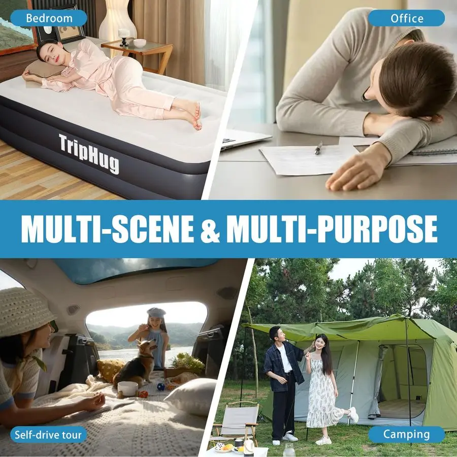 Matelas pneumatique avec pompe intégrée, gonflage rapide de 2 minutes, 18 hauteurs surélevées, supporte jusqu'à 650 lb, pour le camping, usage domestique, invités, P