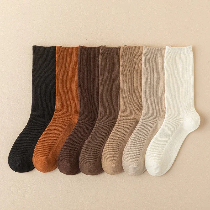 Women's Cotton Socks New Autumn Casual Simple Solid Color Winter Warm Socks For Women Korean Style Middle Tube Girls Pile Socks image 4