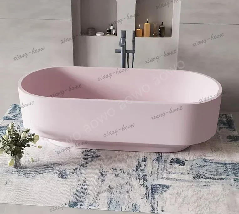 Pink Color Solid Stone Hotel Bathtub High Quality Soaking Dipping Whirlpool Tub Clear Resin