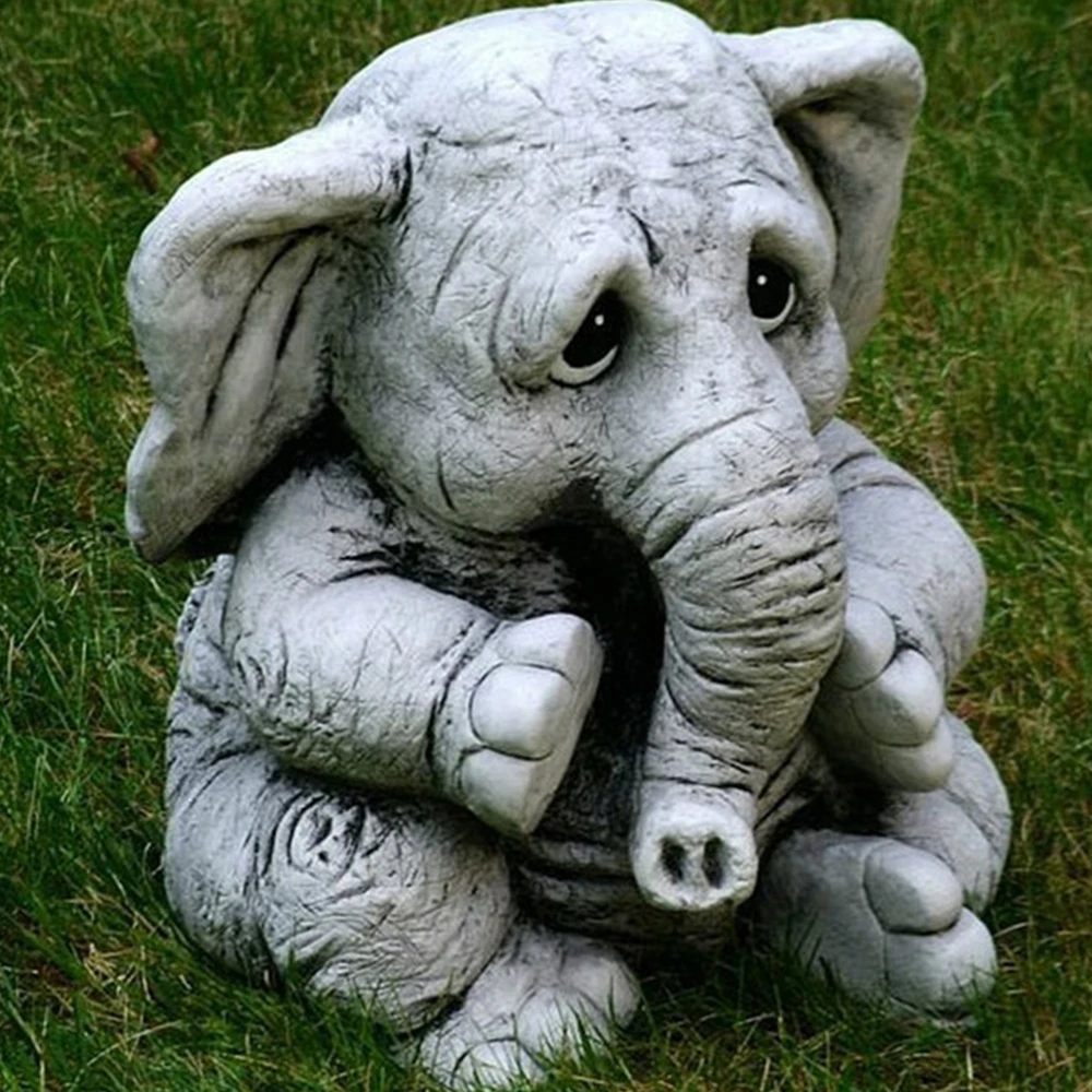 Elephant Statue Animal Resin Figurines Art Cute Outdoor Garden Ornament Sculpture Home Decor Garden Outdoor Decoration FU