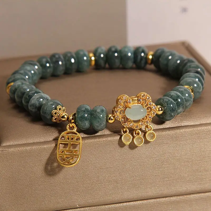 Natural-proof Jade Jade Bracelet Women's Light Luxury Vintage Transfer Safe Lock for Girlfriend Family Girlfriend Gift