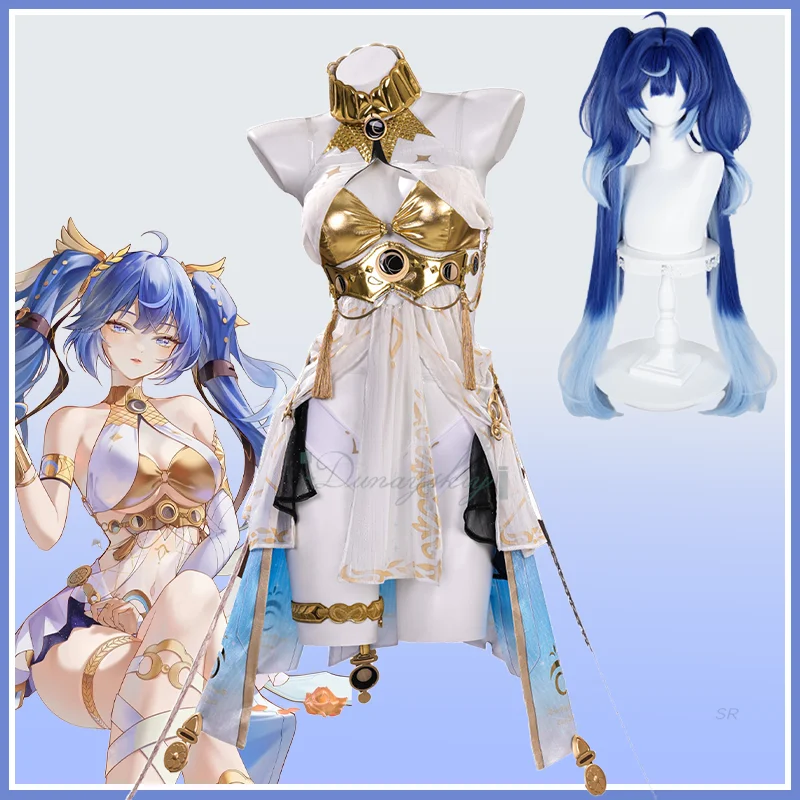 

Luno Cosplay Costume Blue Double Ponytail Wig Wuthering Waves Accessories Shoes Full Set For Women Girls Men Halloween Carnival