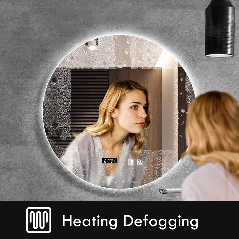 Miroir décoratif rond intelligent pour dél\'offre buage de chambre d\'hôtel, rétroéclairage réglable, miroir LED, 3 documents, 40 cm, 50 cm, 60cm